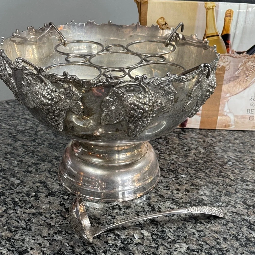Silver-Plated Grape Motif Beverage Cooler